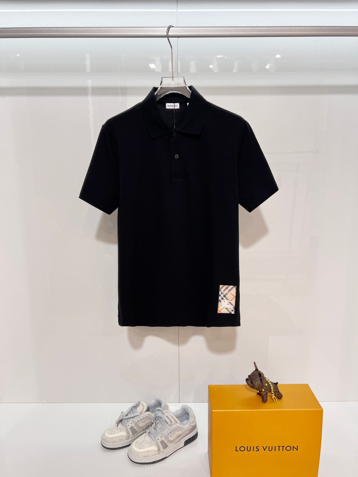Splicing patchwork plaid embroidered letter polo shirt
