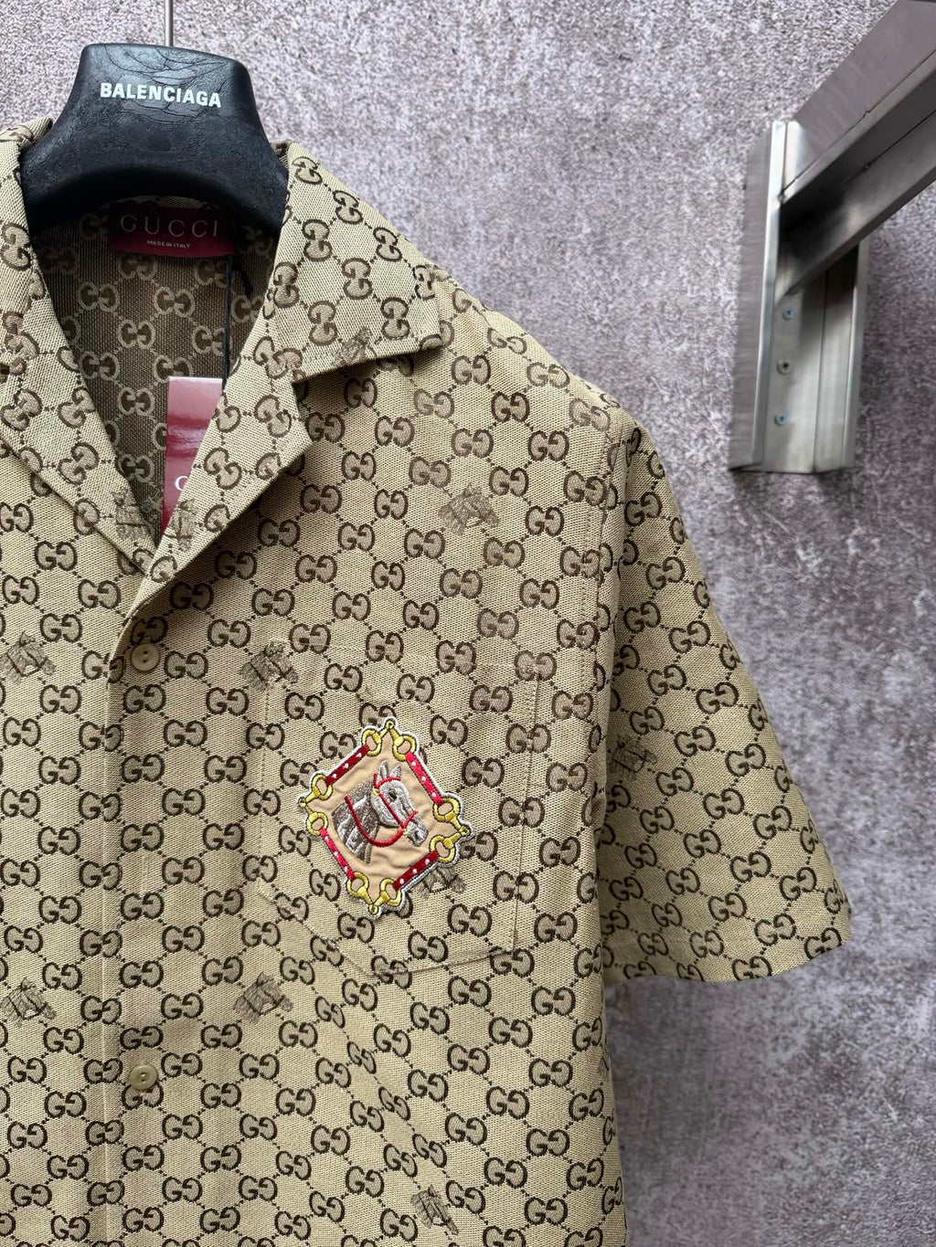 Spring and summer new equestrian embroidery square collar single breasted full printed LOGO short sleeved shirt