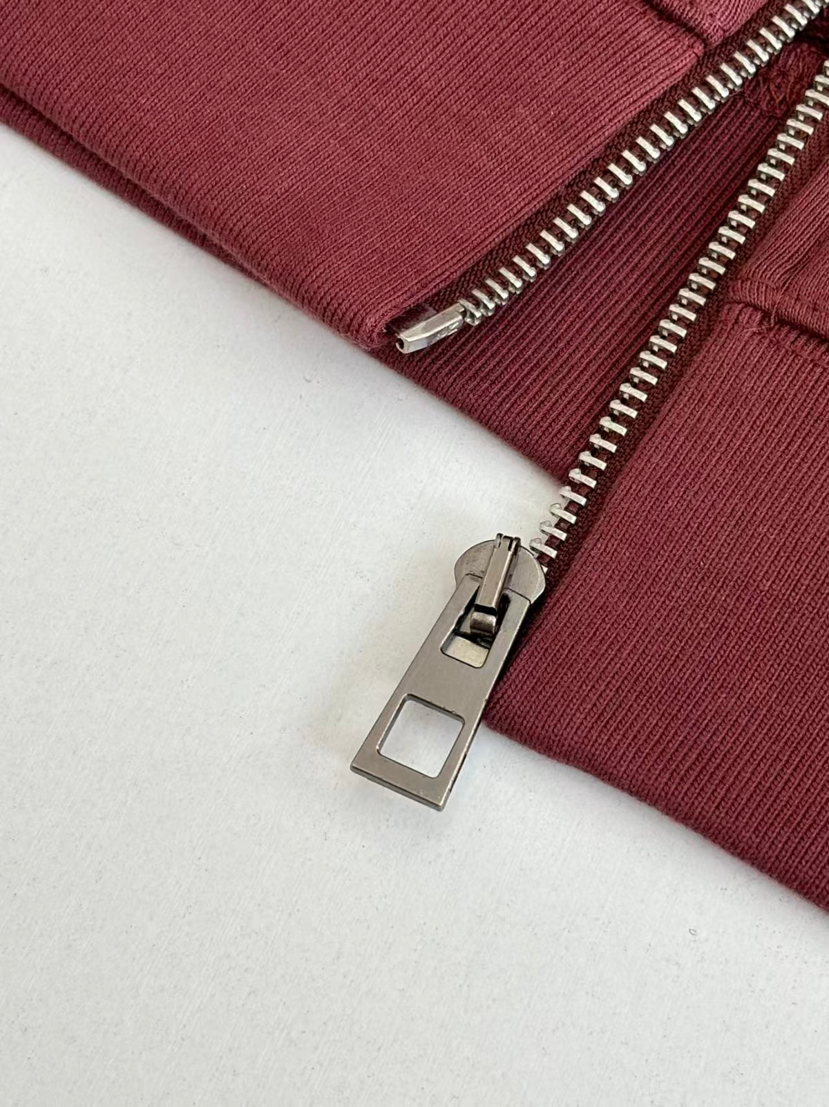 Embroidered zipper hooded sweatshirt jacket