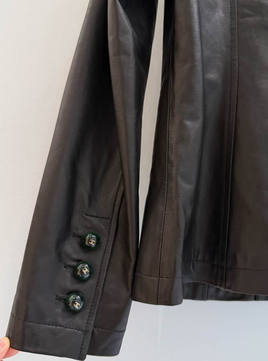 Women’s Vintage Smooth Leather-Look Jacket, Round Collar & Multi Pocket Design