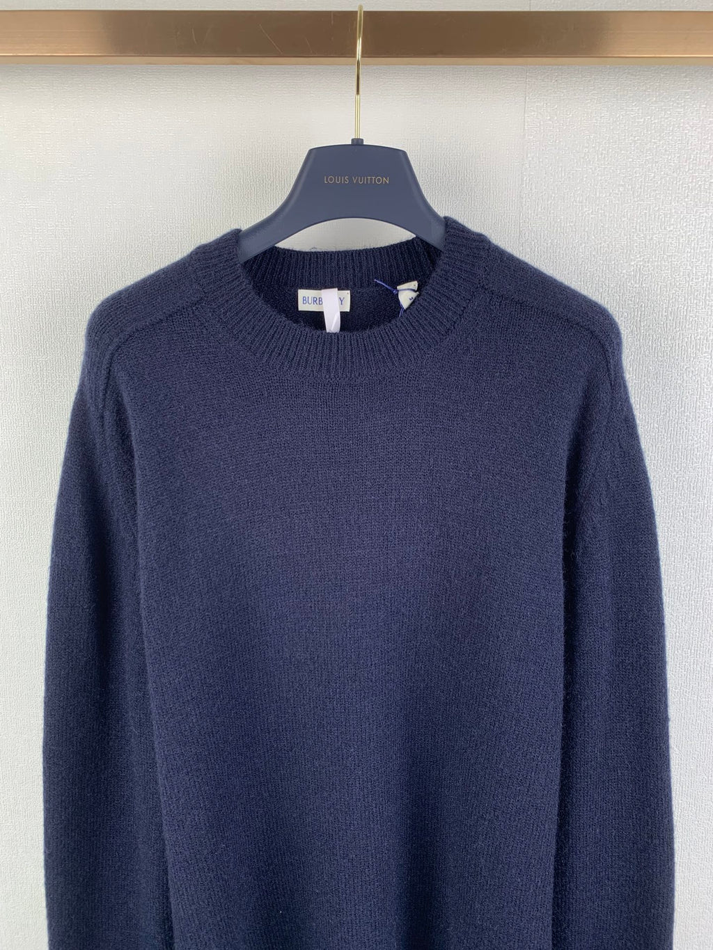 Solid color round neck cashmere knit sweater