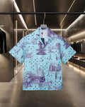 Short sleeved shirt with fragmented urban landscape pattern