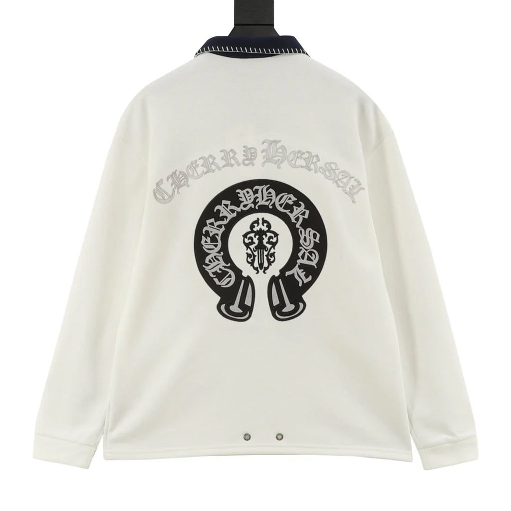 Horseshoe embroidery lapel long sleeved polo shirt