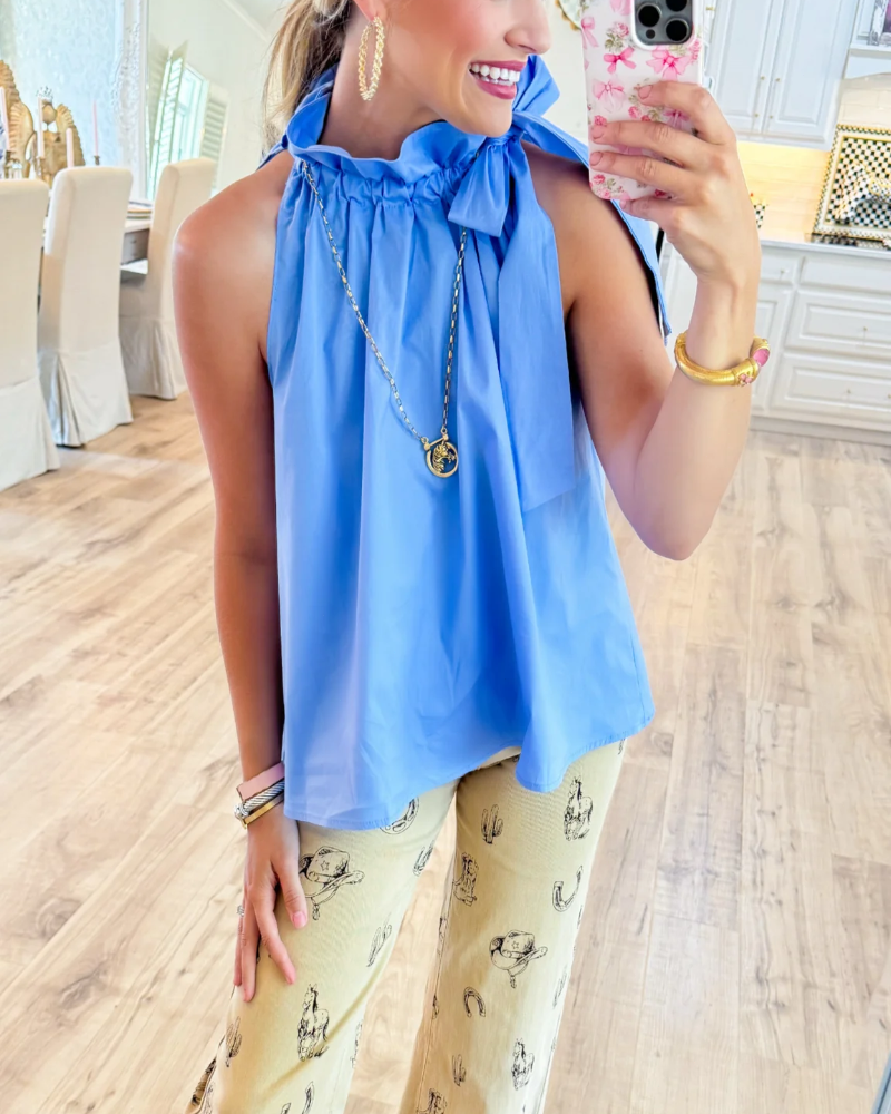 Ruffle Neck Tie Sleeveless Top