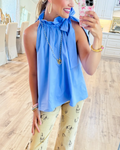 Ruffle Neck Tie Sleeveless Top