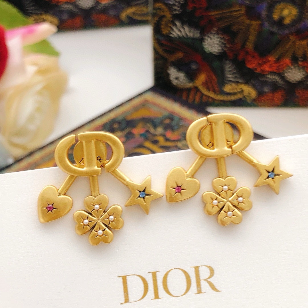 Four leaf clover heart star earrings
