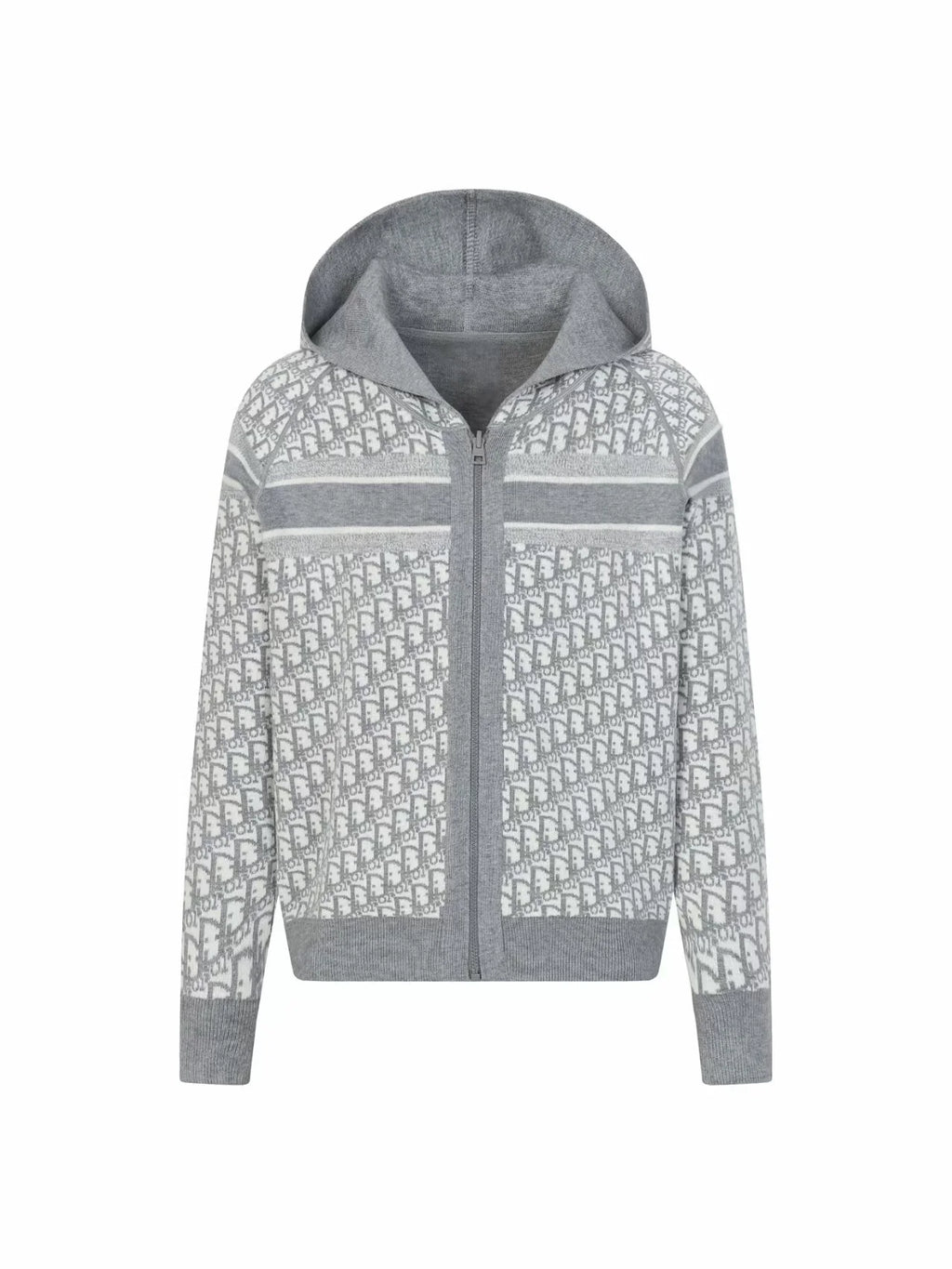 Double sided jacquard cashmere knitted hoodie