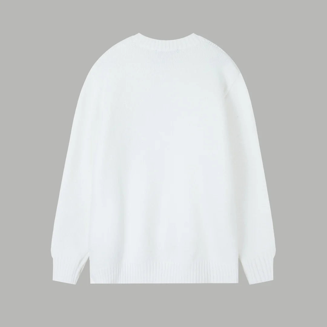 Embroidered pearl micro label round neck sweater