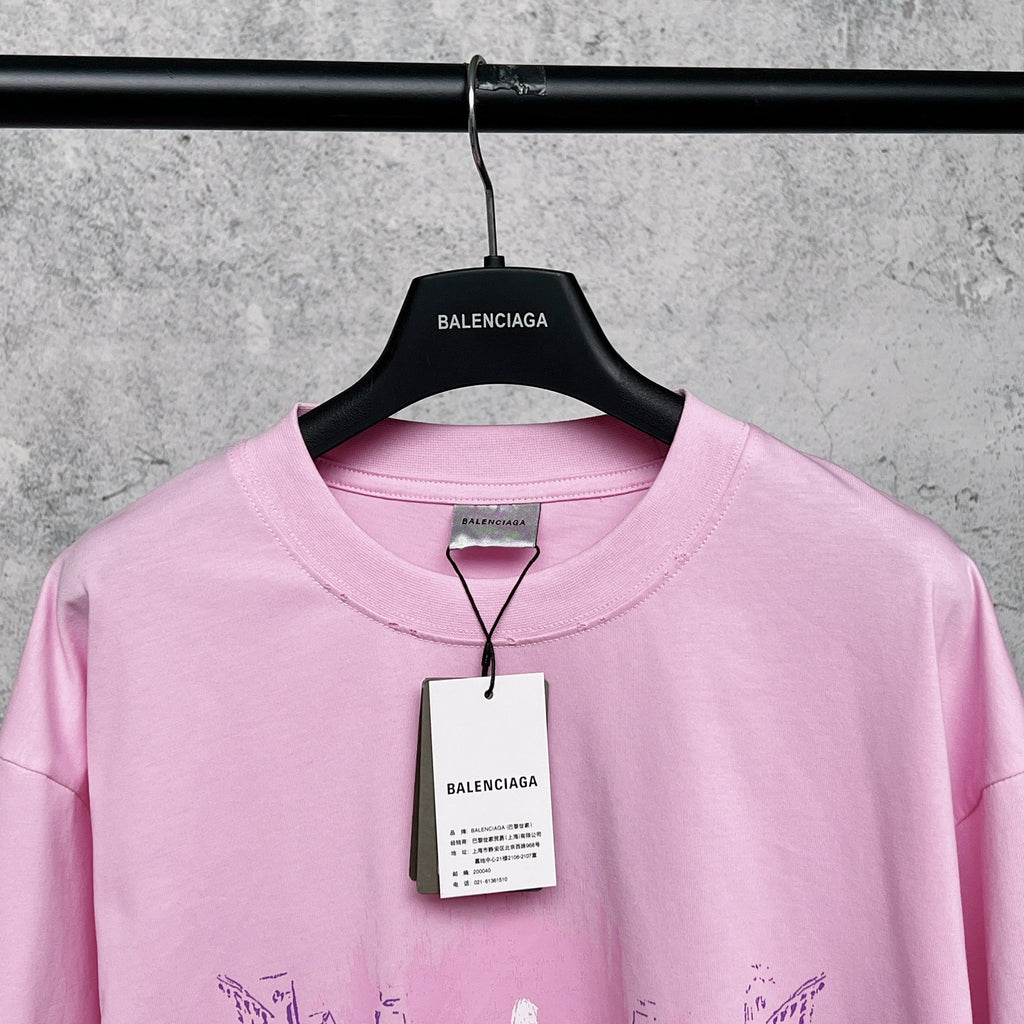 Imported direct spray printed short sleeved T-shirt