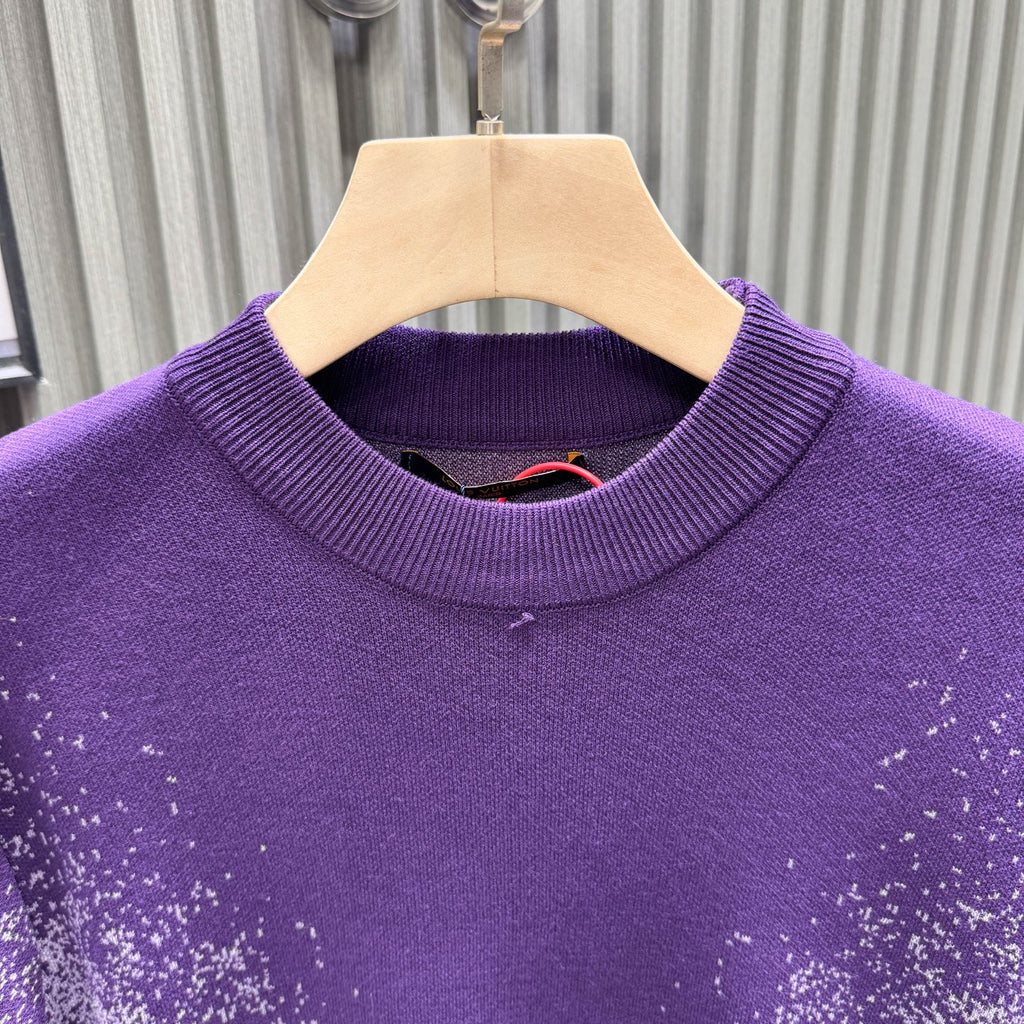 Letter dark jacquard gradient knitted shirt short sleeved