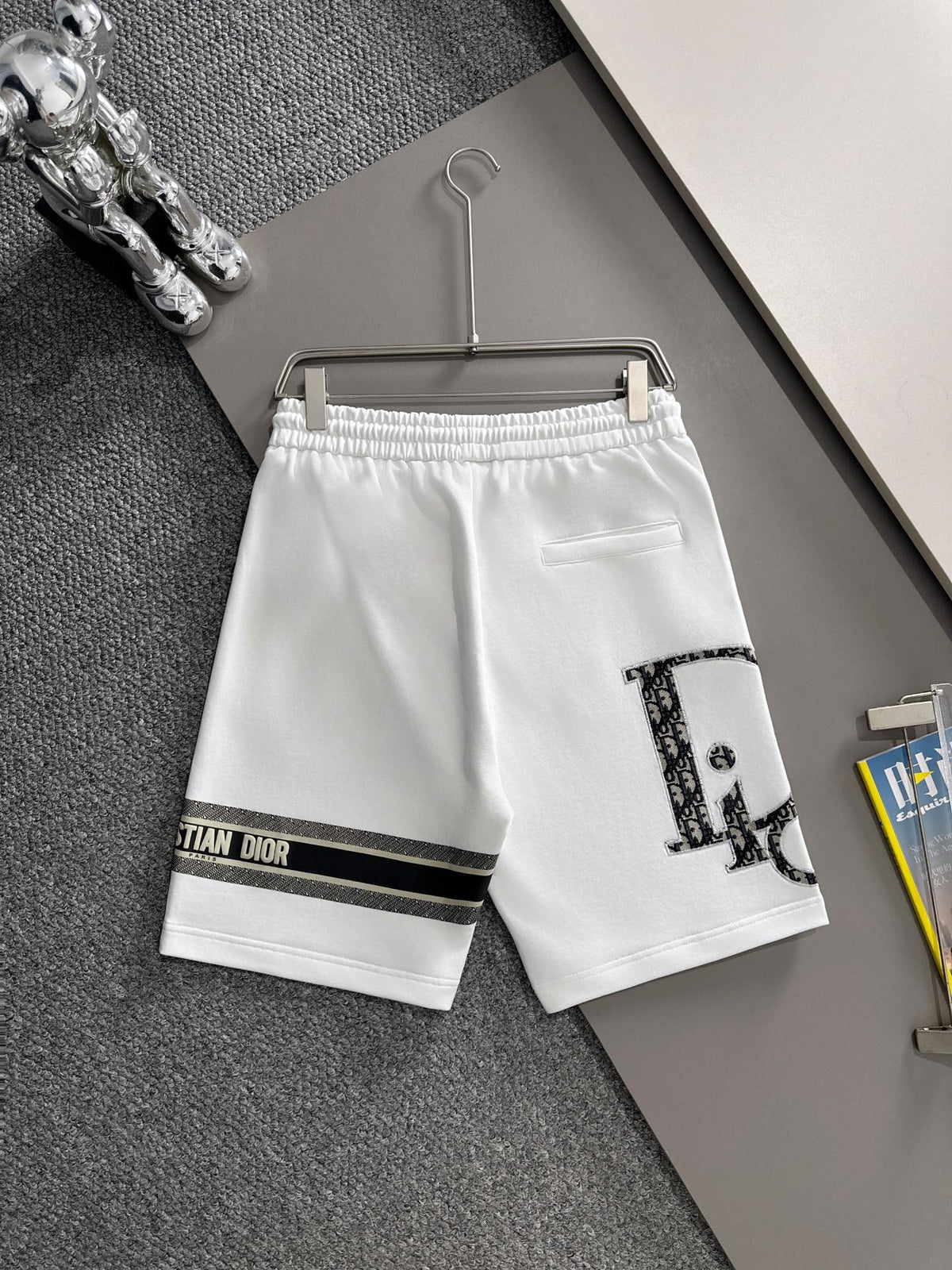 Plush striped letter casual shorts