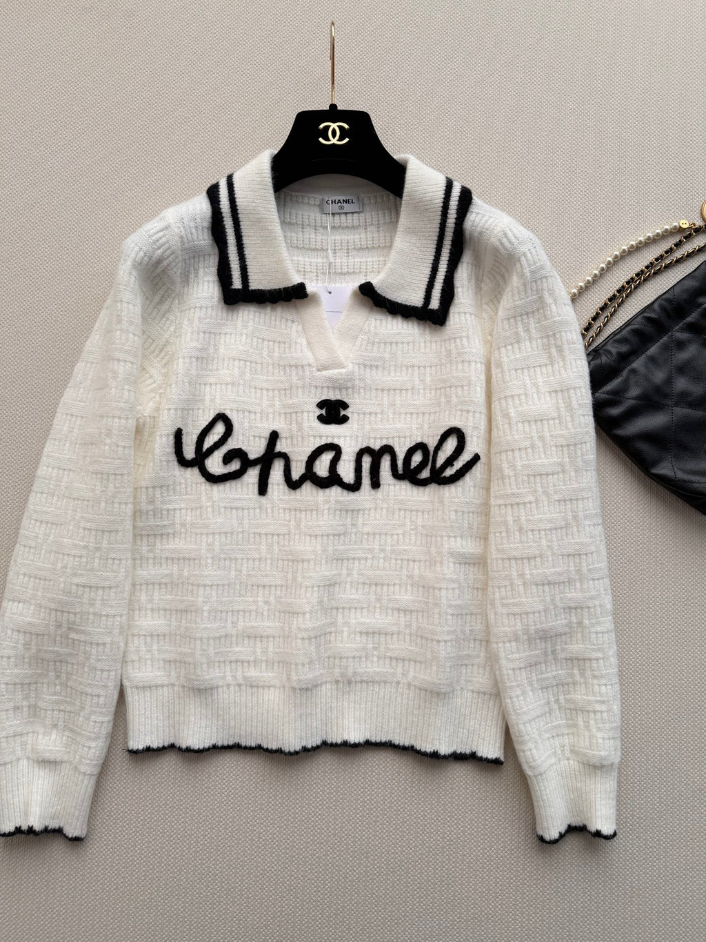 New Letter Embroidered Polo Knit Sweater