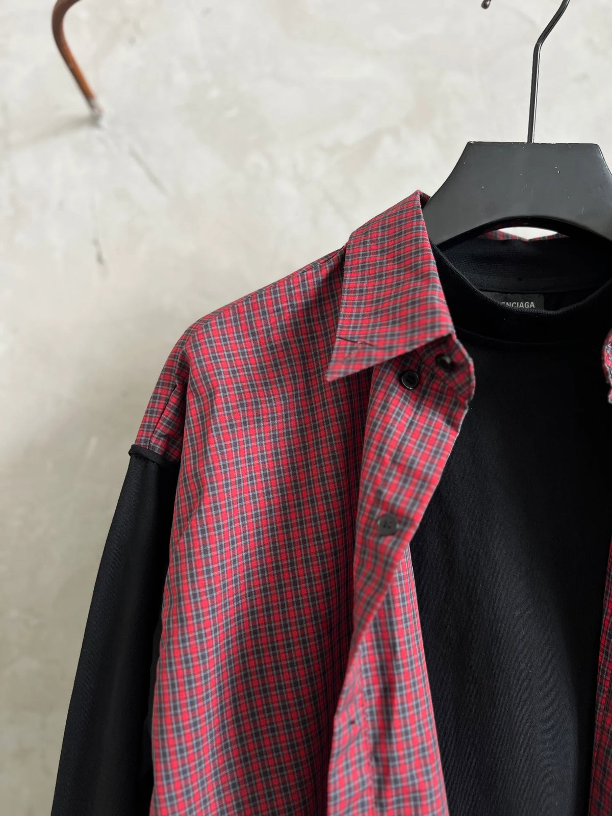 New fake two-piece checkered shirt with spliced long sleeves