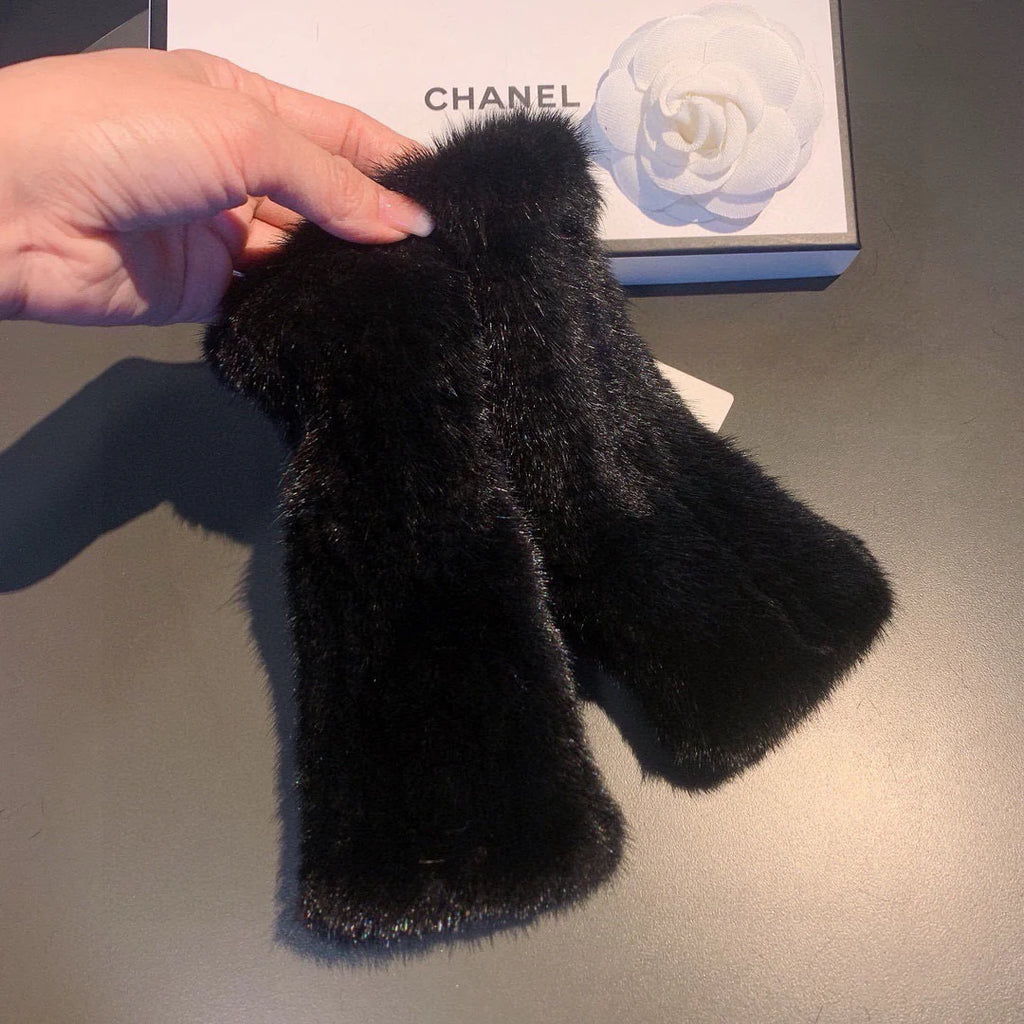 Autumn and winter mink fur exposed finger half cut gloves