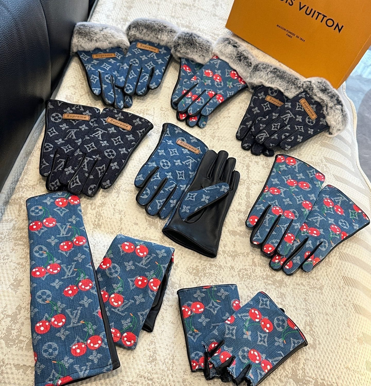 New Long Cherry 🍒 Denim paired with sheepskin gloves