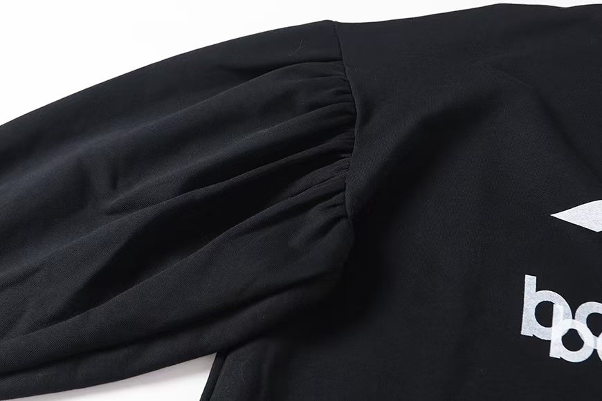 New printed bat sleeve round neck hoodie