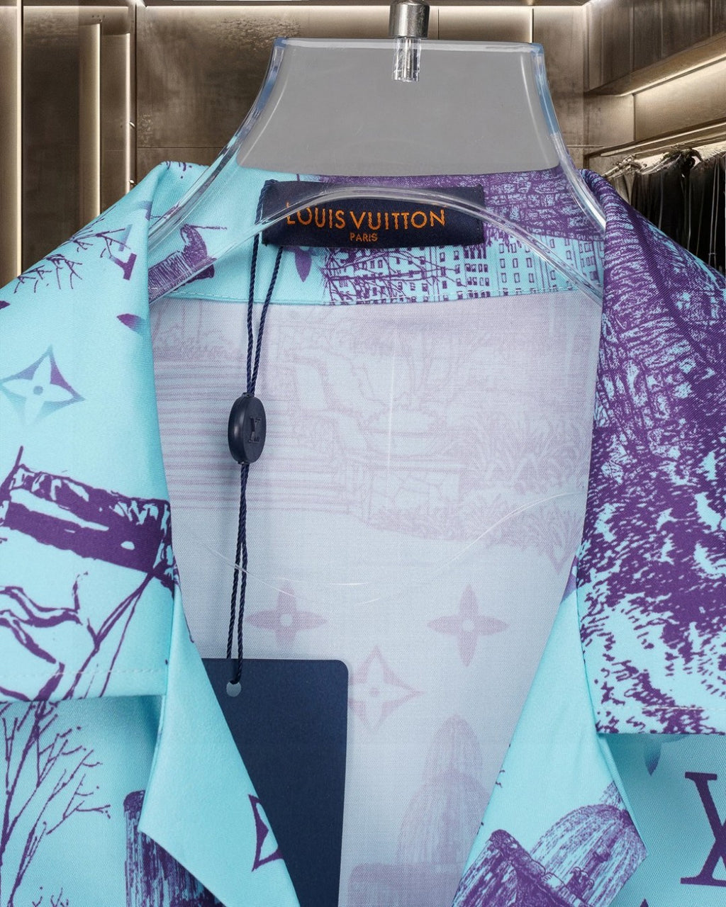 Short sleeved shirt with fragmented urban landscape pattern