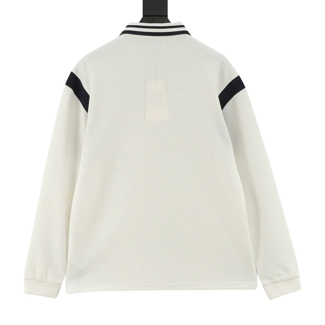 Mother embroidery lapel long sleeved polo shirt