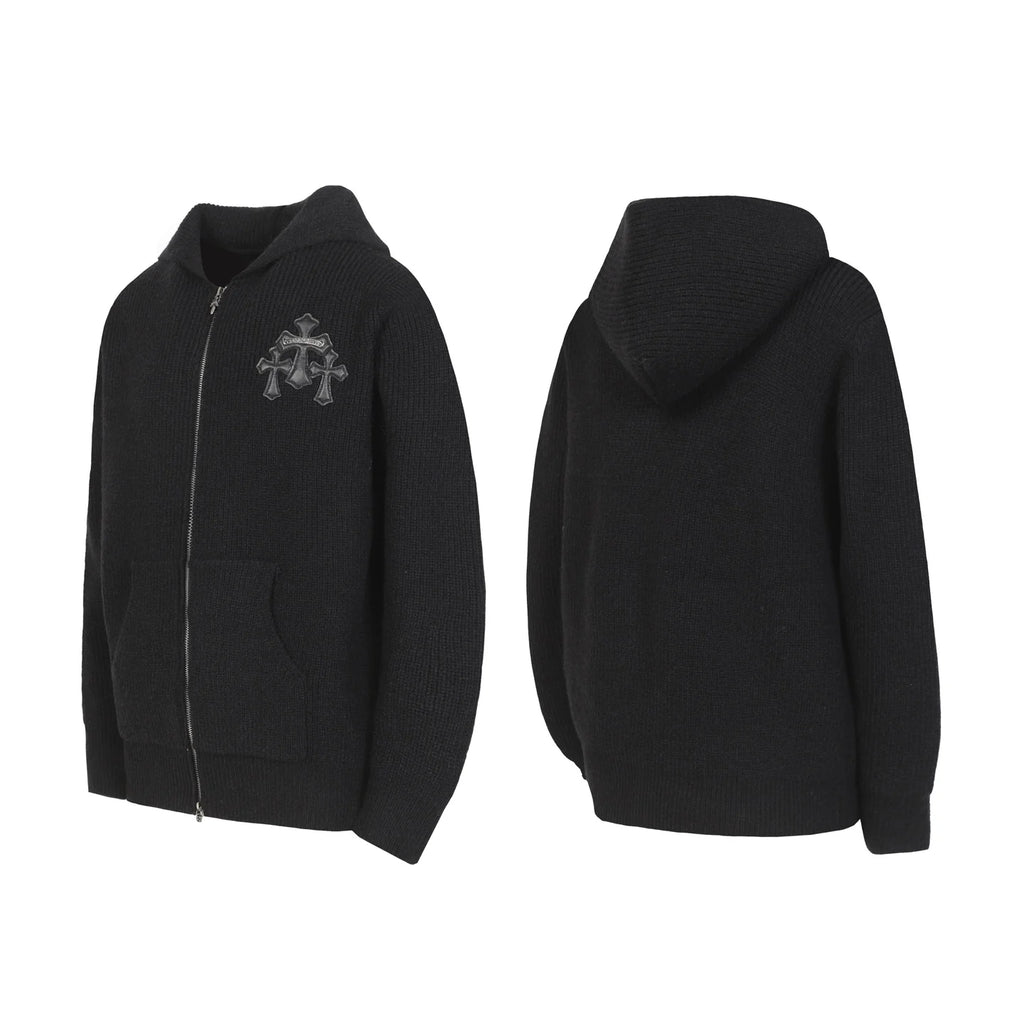 Sanskrit leather embroidery cardigan zipper knitted sweater