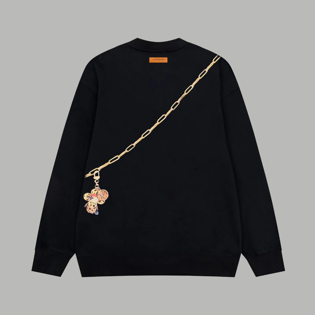 Printed looped long sleeved hoodie