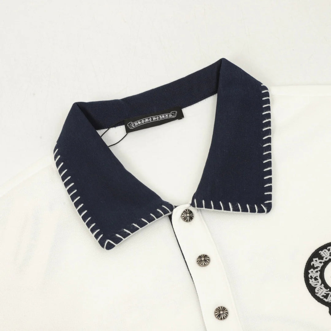 Horseshoe embroidery lapel long sleeved polo shirt
