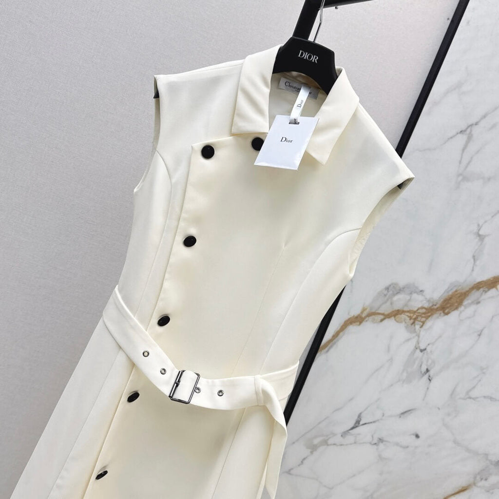 Angled-Button Wrap Dress with Belted Waist