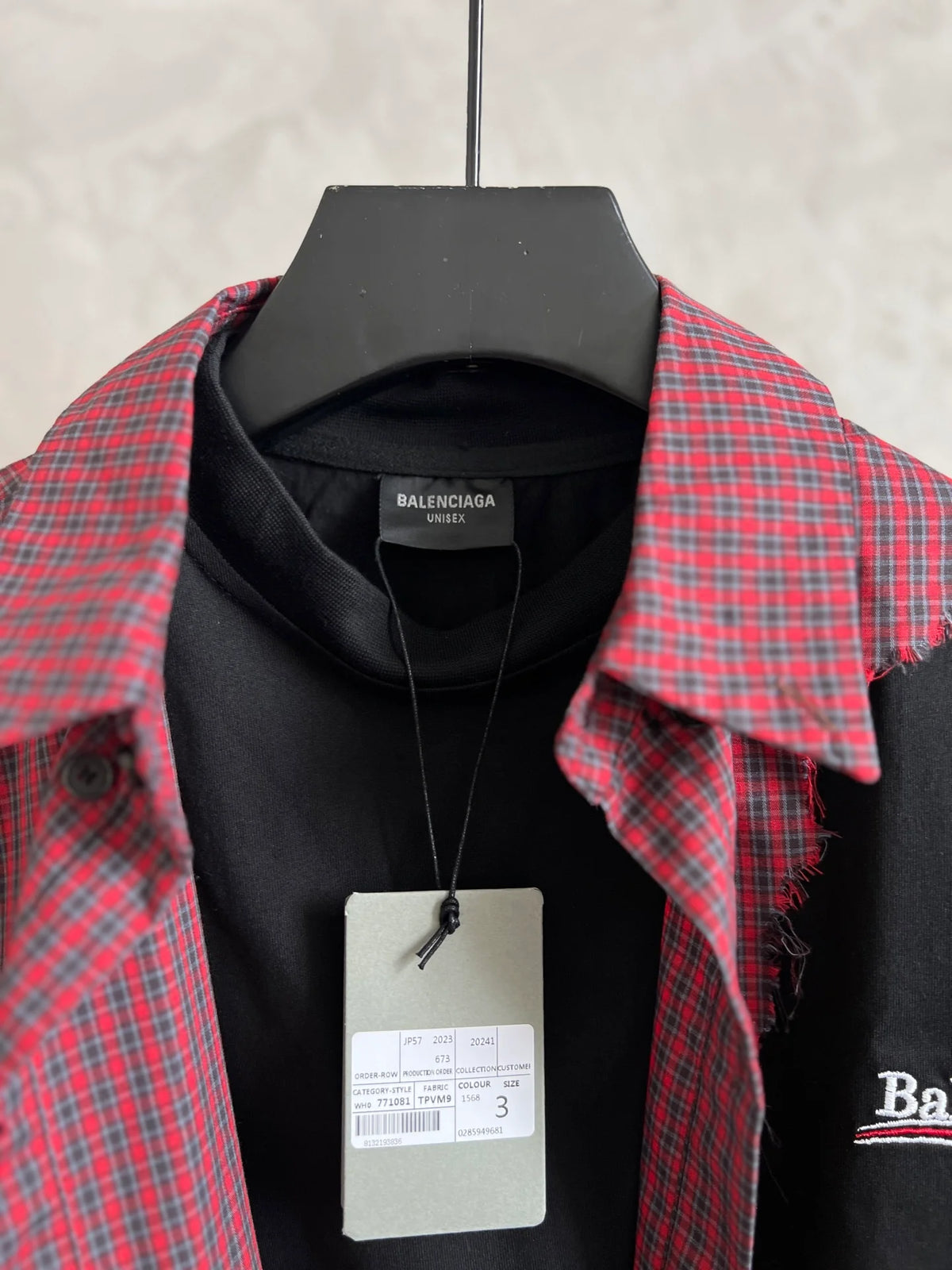 New fake two-piece checkered shirt with spliced long sleeves