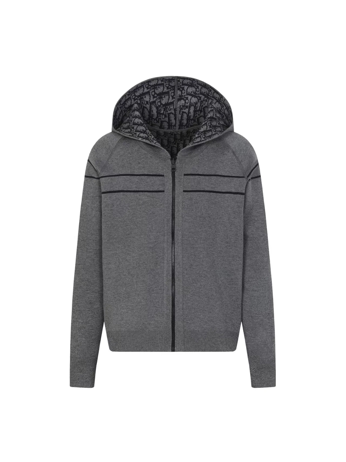 Double sided jacquard cashmere knitted hoodie