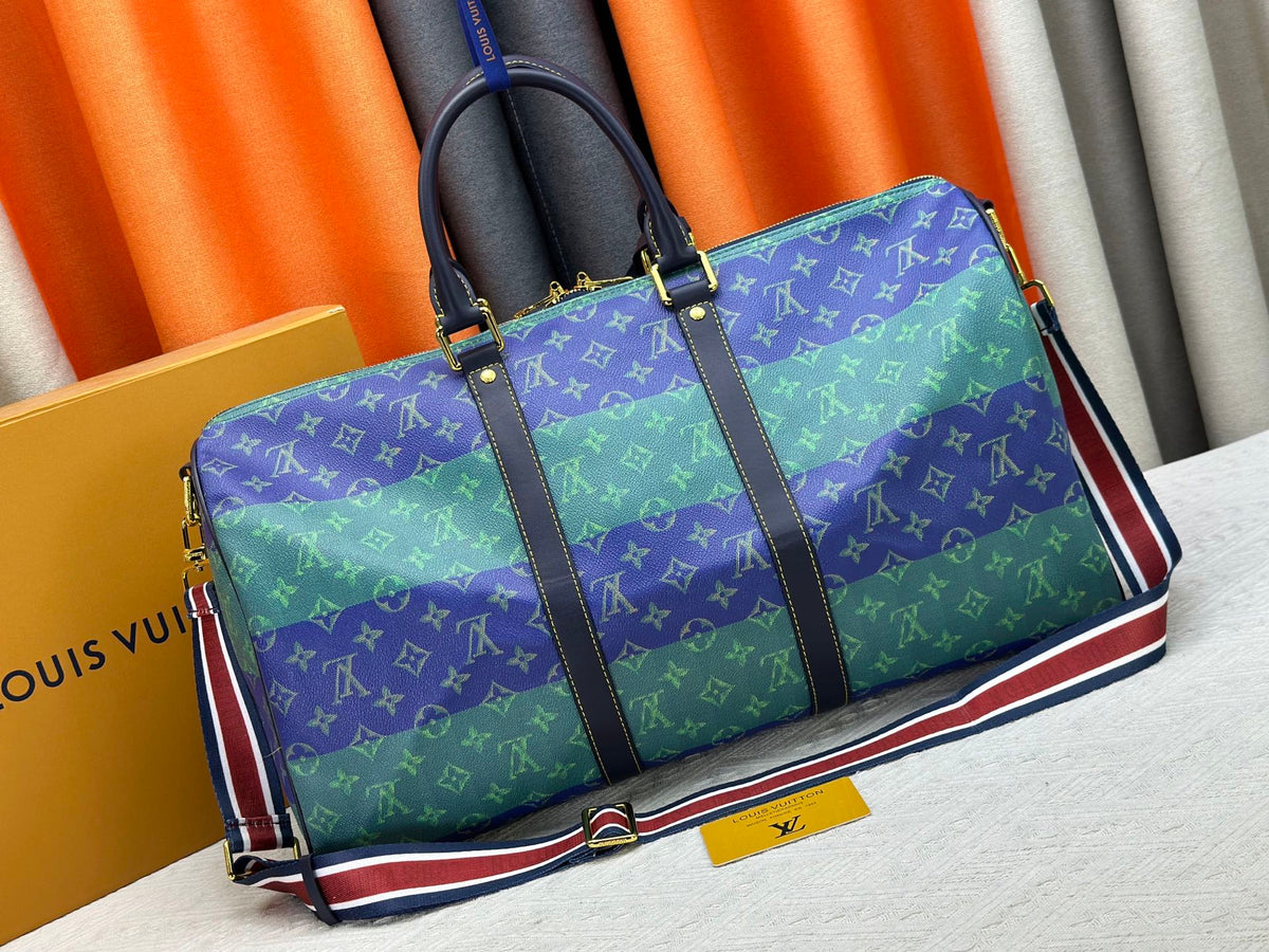 Blue green flower travel bag