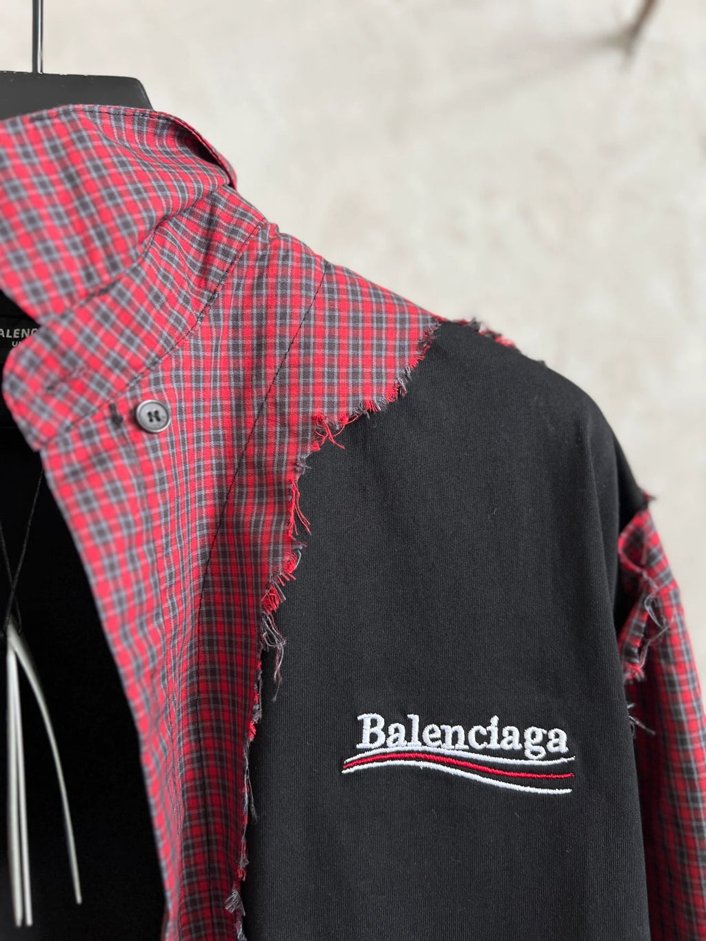 New fake two-piece checkered shirt with spliced long sleeves