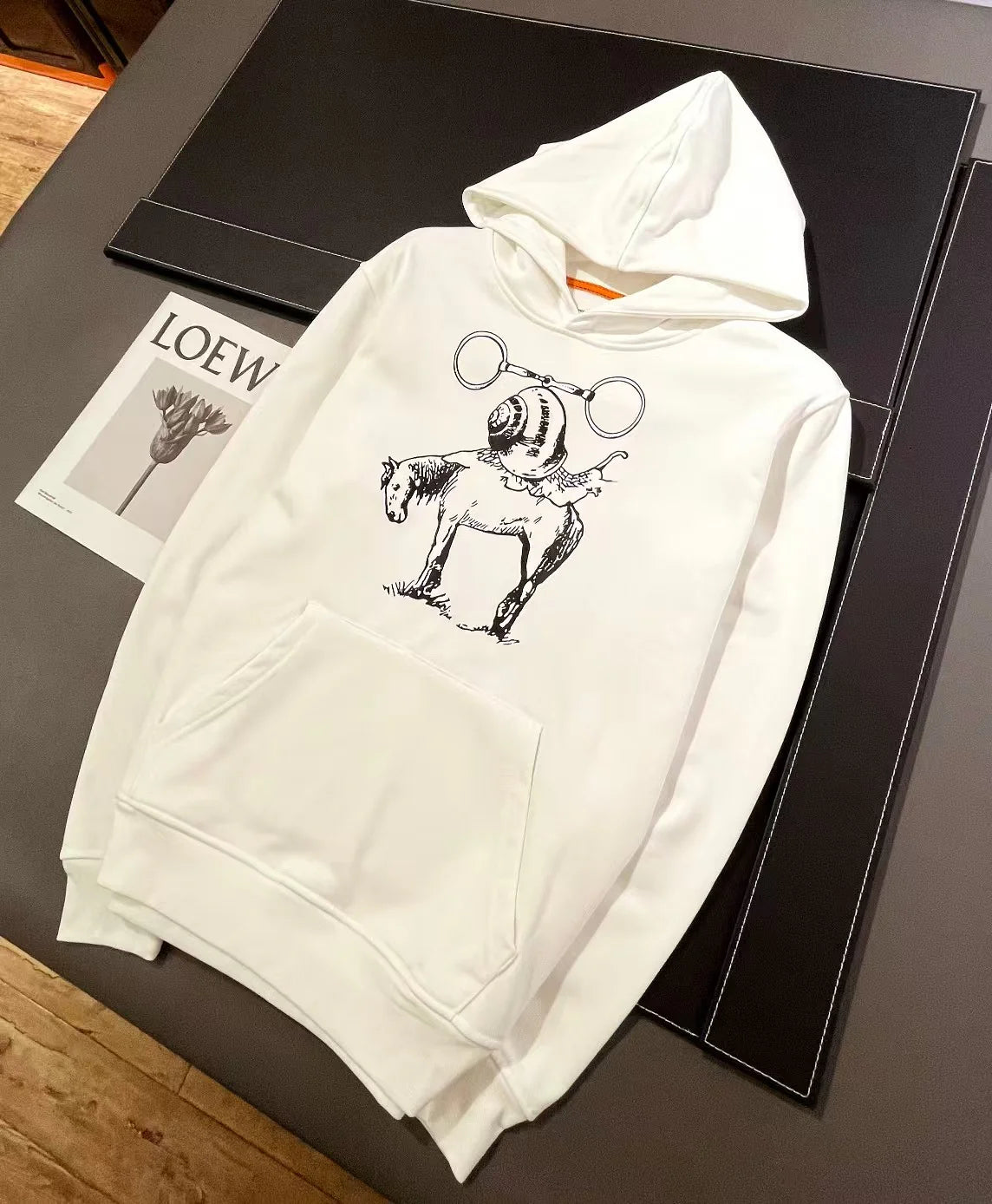 Printed fleece hooded sweatshirt