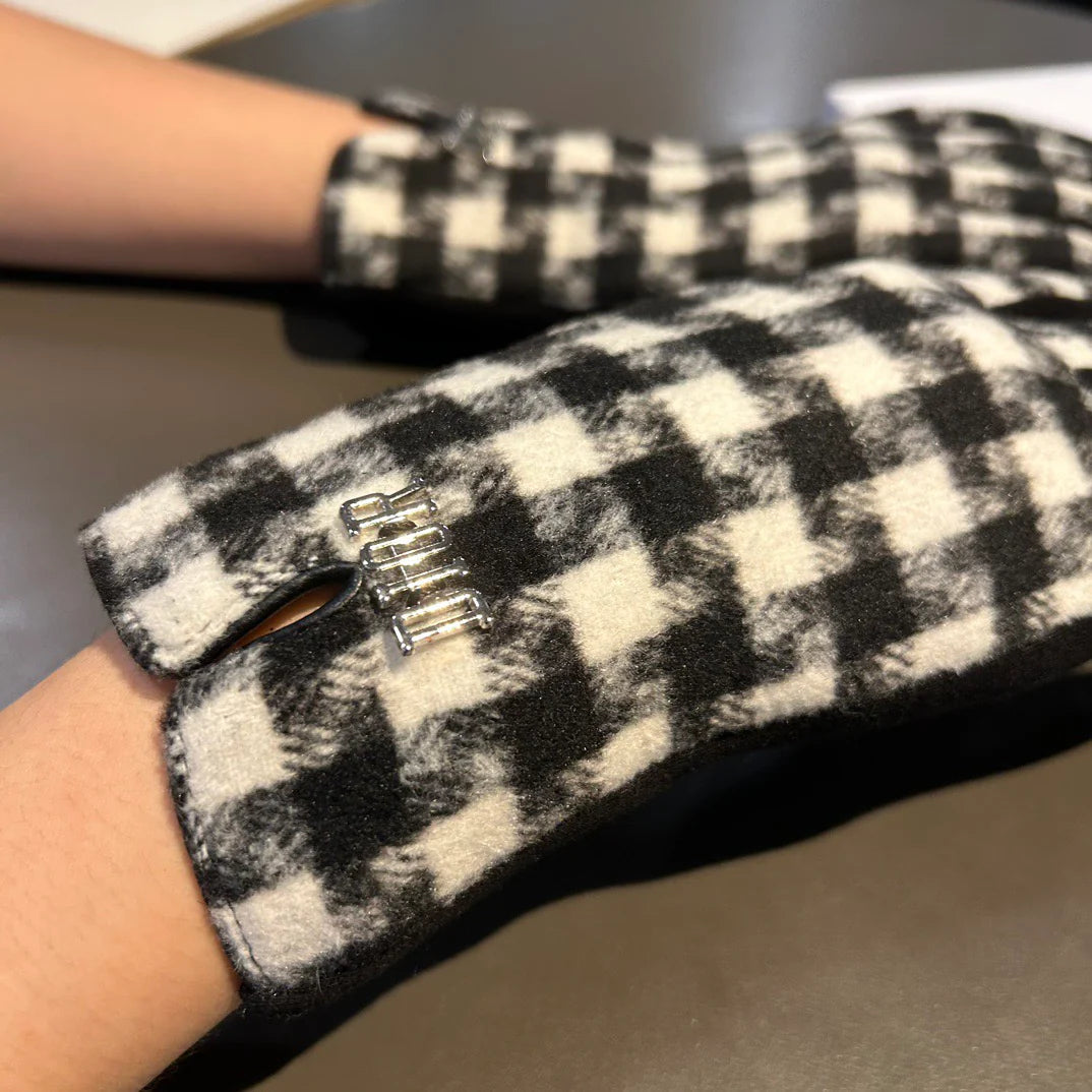 Thousand bird grid wool gloves