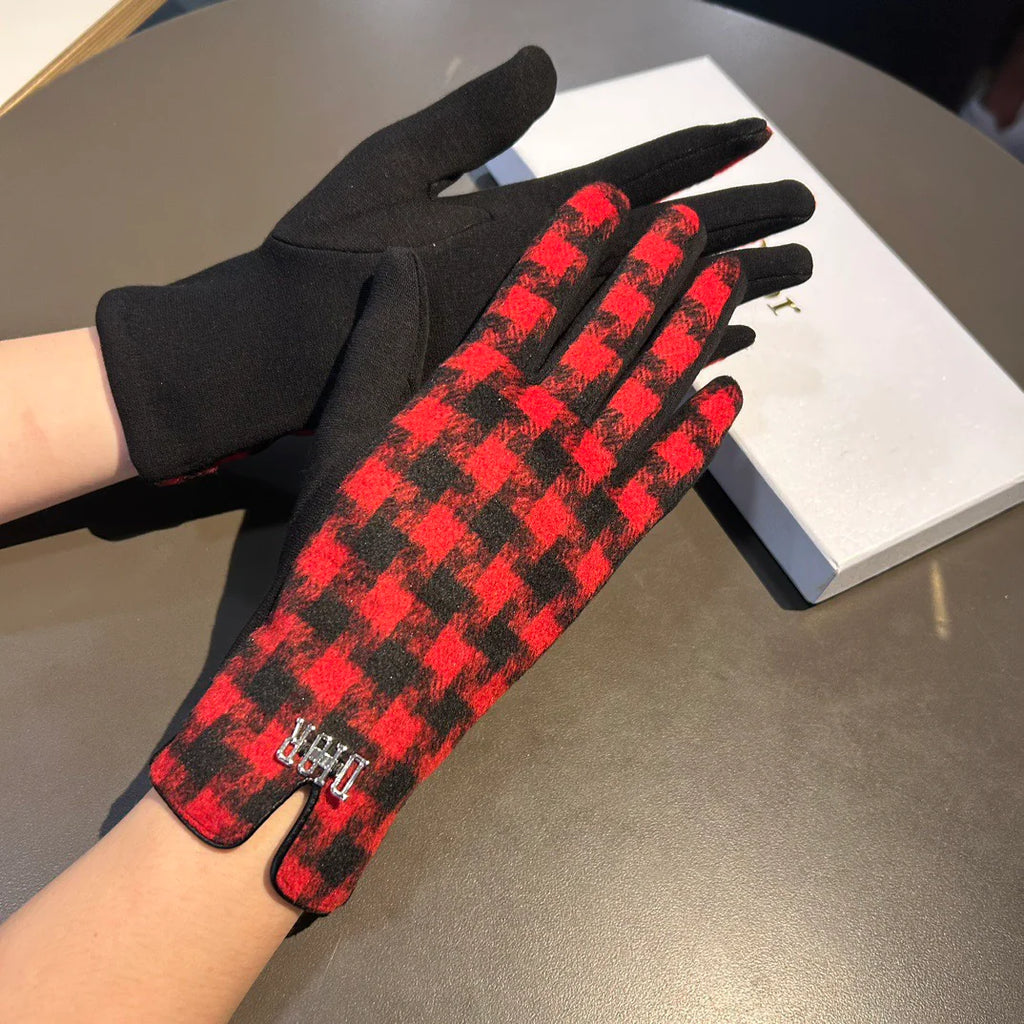 Thousand bird grid wool gloves