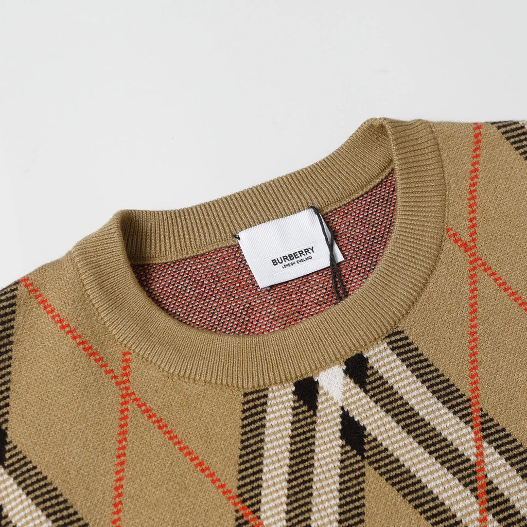 Round neck knitted jacquard texture diamond grid craft sweater