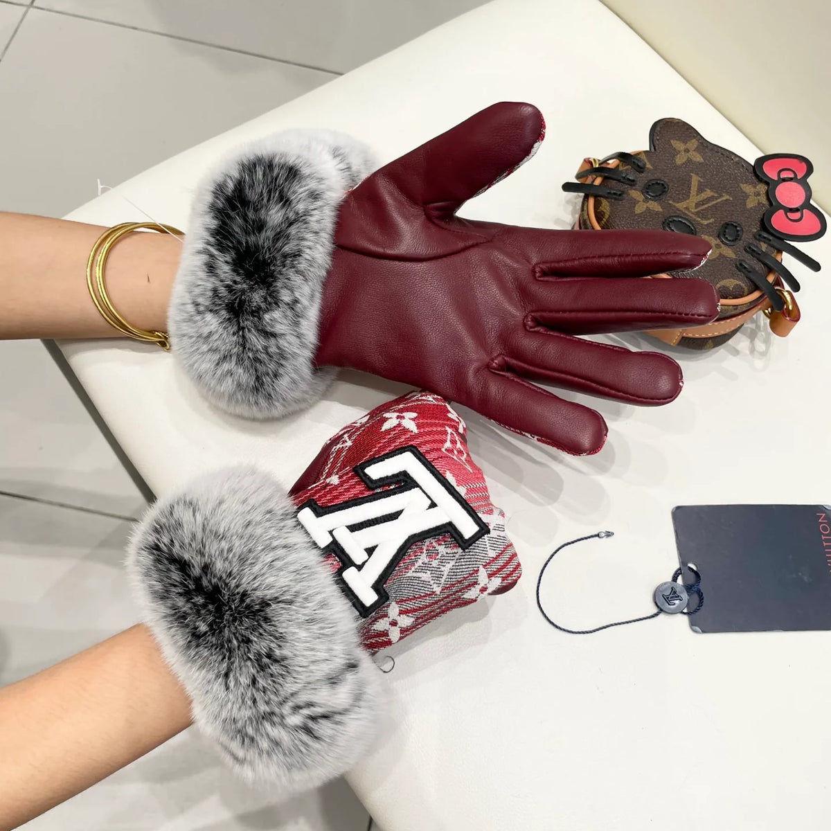 Gradient Lazy Rabbit Hair New Product Cloth with Leather Gloves