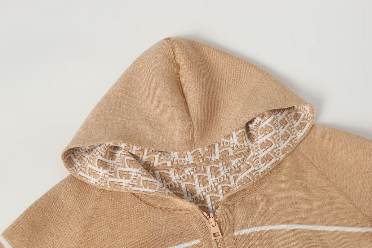 Double sided jacquard cashmere knitted hoodie