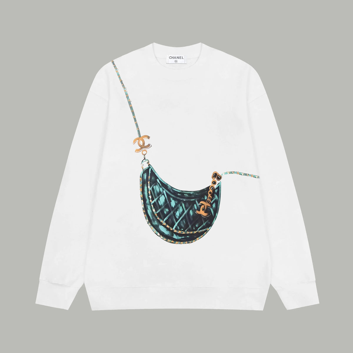 Printed looped long sleeved hoodie