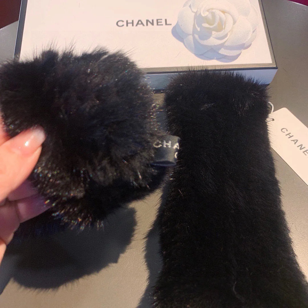 Autumn and winter mink fur exposed finger half cut gloves