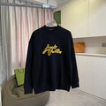 Gold thread embroidered letter logo round neck hoodie