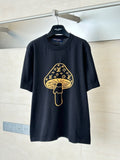 Mushroom inlaid flower round neck knitted short sleeved shirt