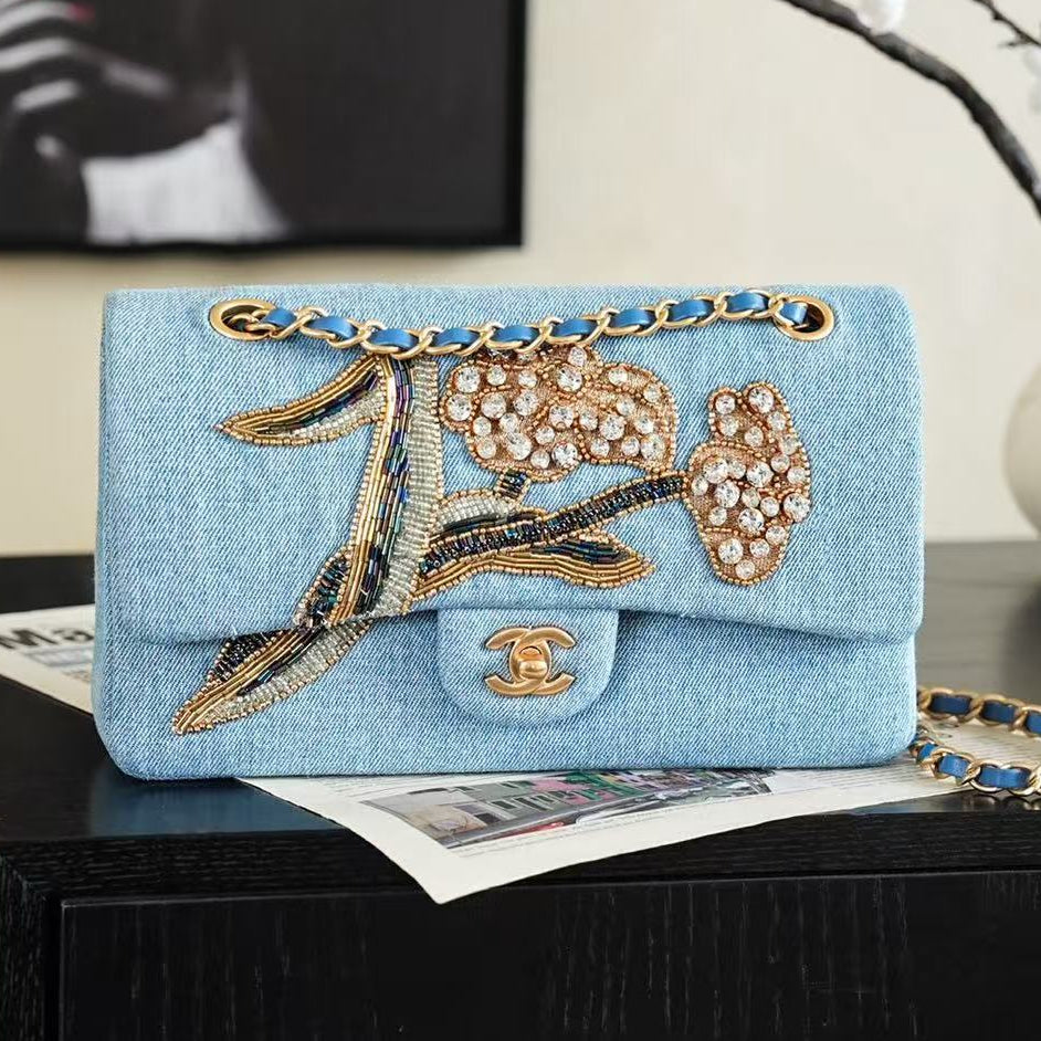2026 Classic 11.12 Bag 25.5cm Denim Leather