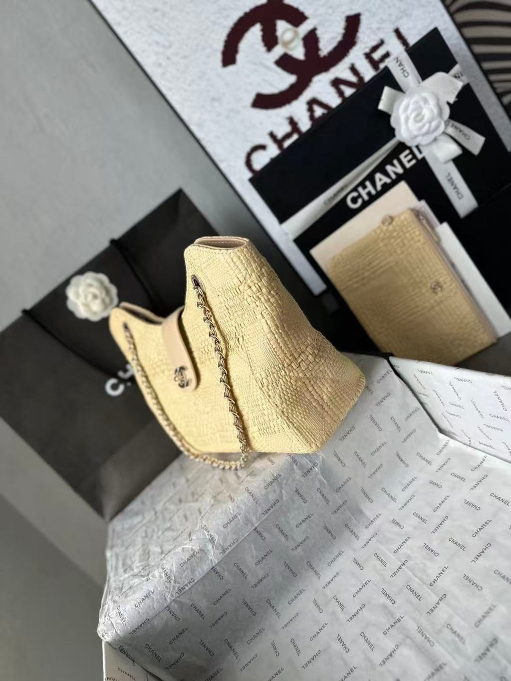 2026 Shopping Bag 32cm Braided Raffia Woven Leather