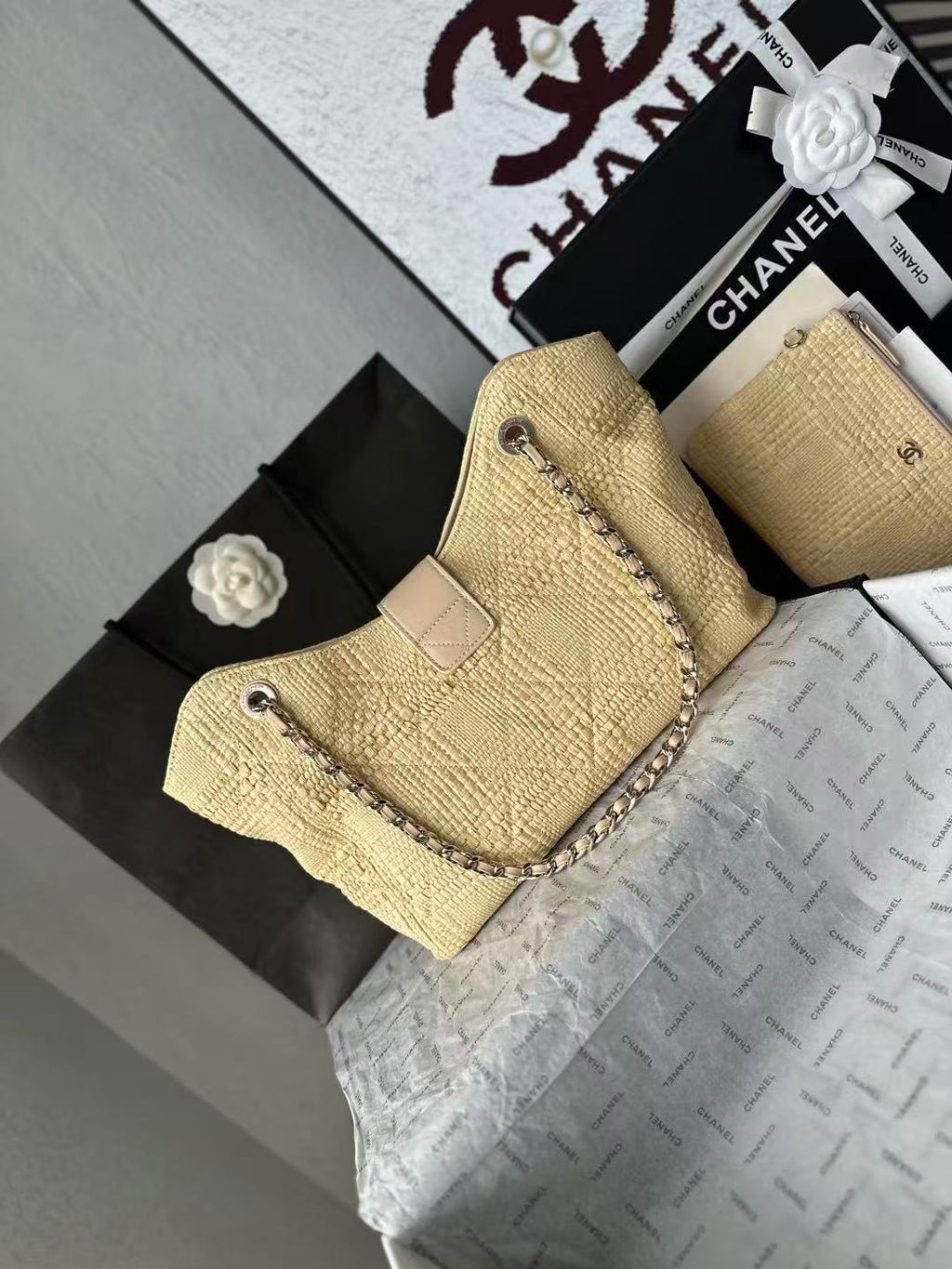 2026 Shopping Bag 32cm Braided Raffia Woven Leather