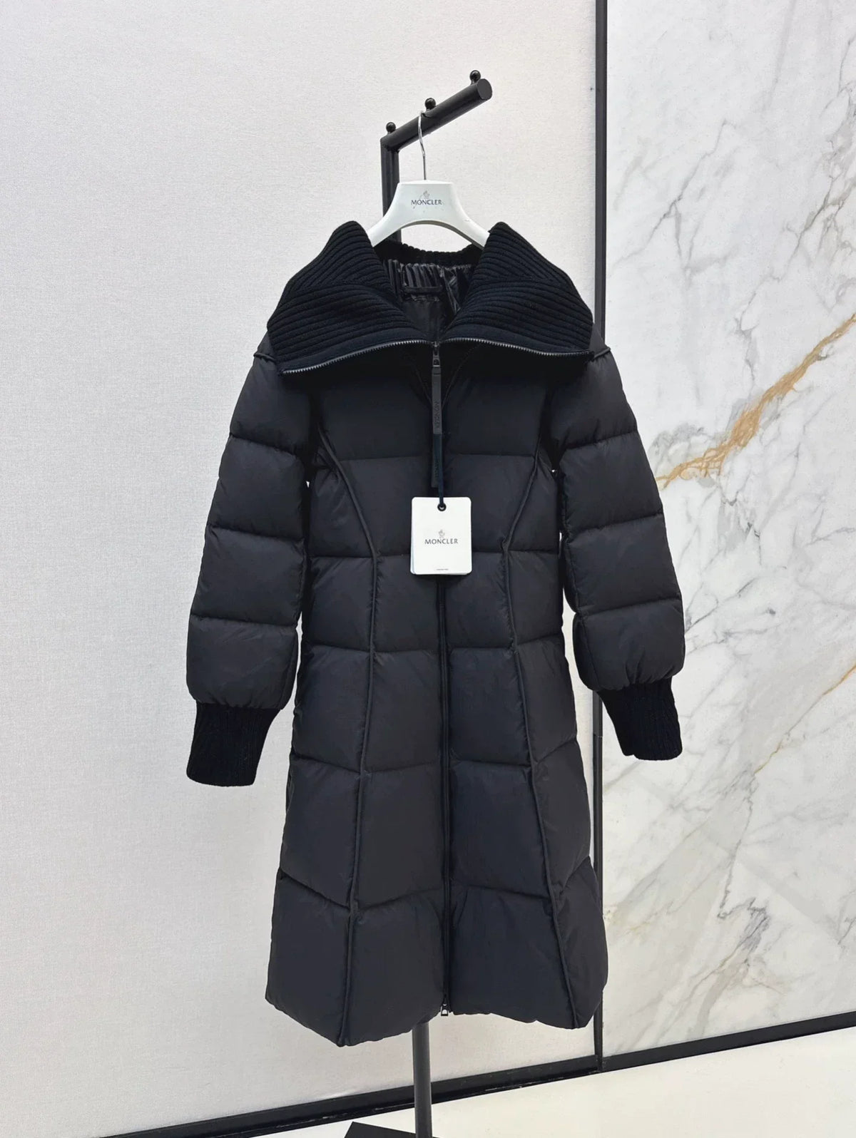25 Knitted splicing large lapel umbrella shaped long down jacket