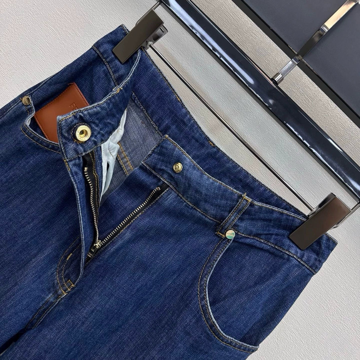 26New ArrivalPaneled Straight-Leg Denim Trousers