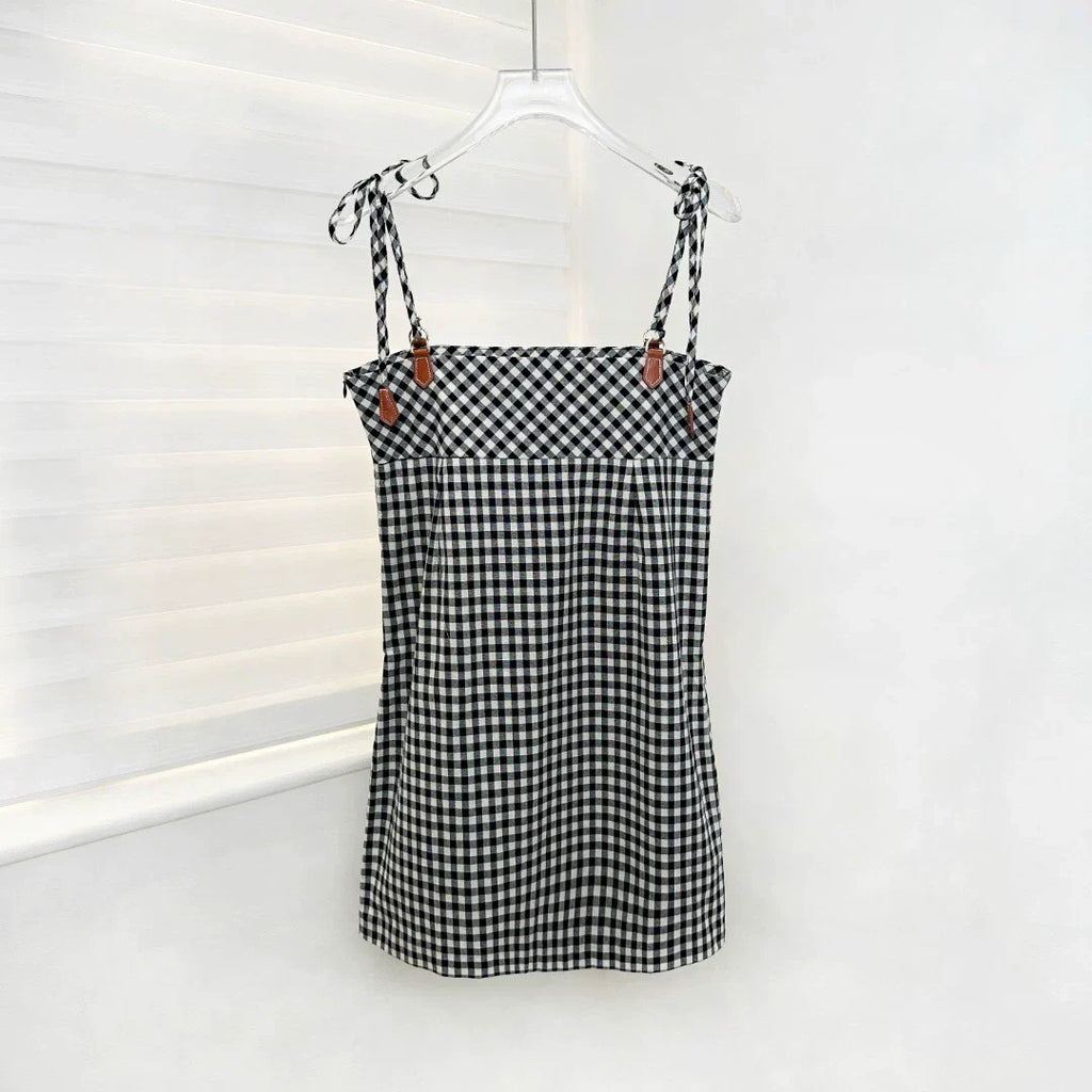 25SS Summer New Plaid Halter Dress