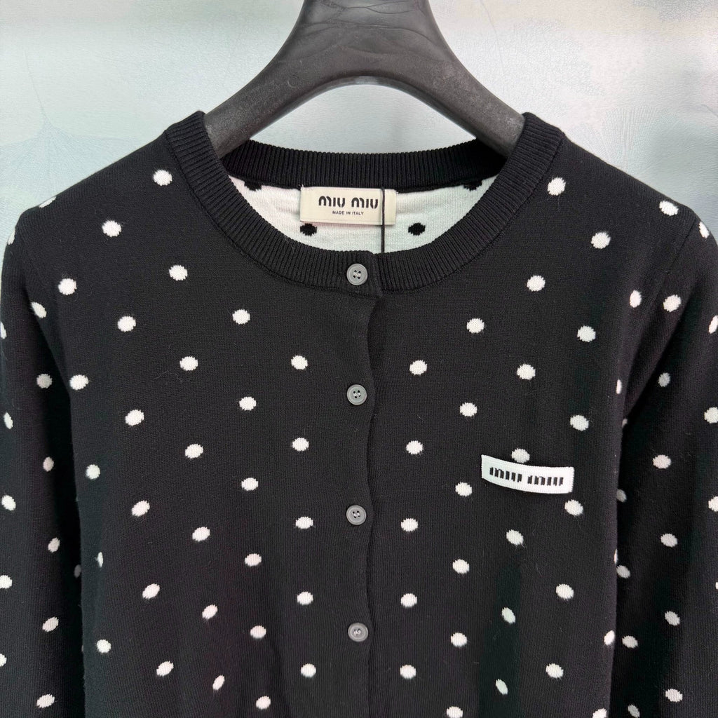 26 Early Fall New Polka Dot Knit Long-Sleeve Cardigan and Mini Skirt Set