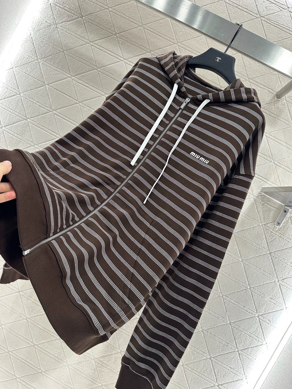 25fw Hooded zip-up striped jacket(BROWN/BLUE)