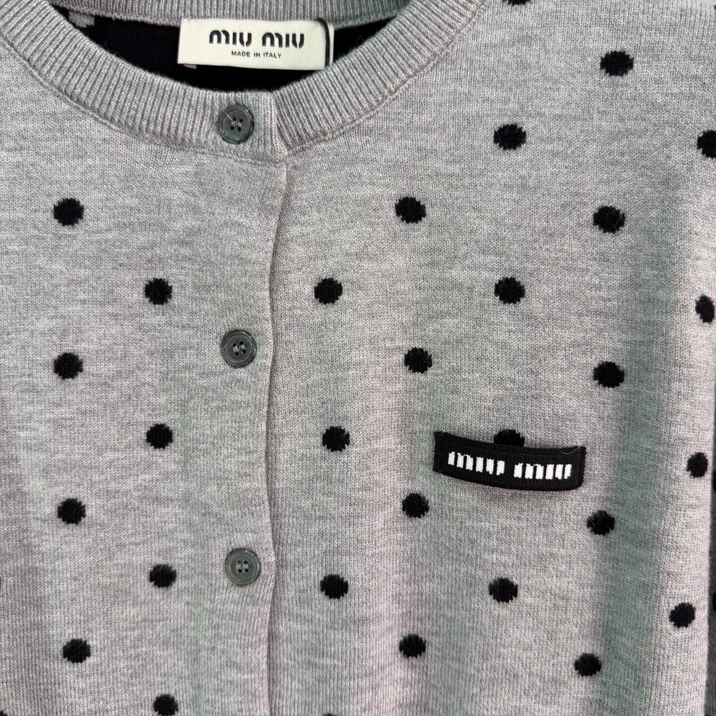 26 Early Fall New Polka Dot Knit Long-Sleeve Cardigan and Mini Skirt Set