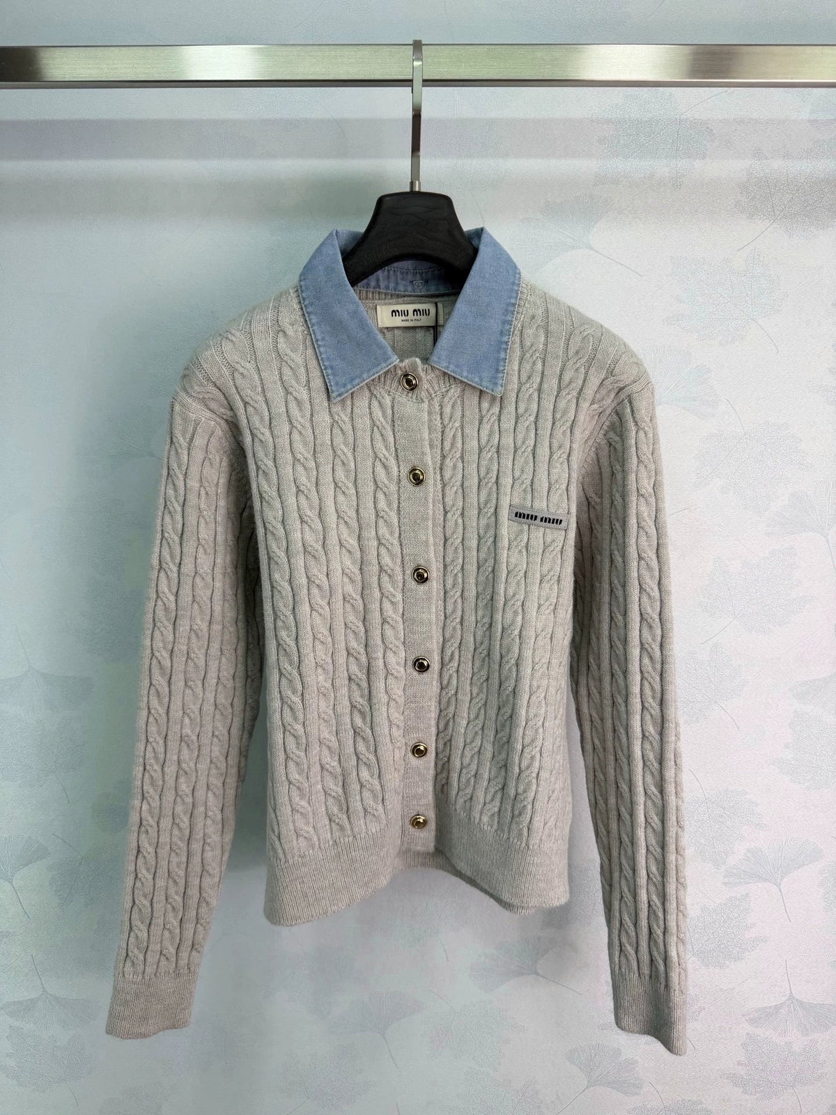 Denim Patchwork Cable Knit Long Sleeve
